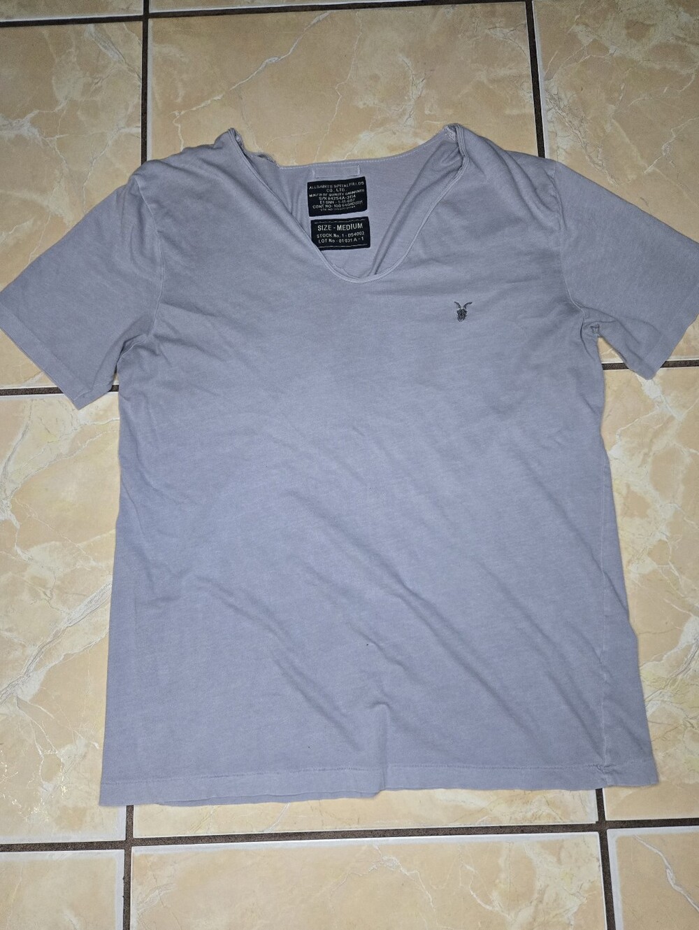 All Saints Men's V-Neck Short Sleeve Tee - Gray